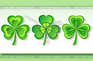 Set of three stylized 3d Patricks clover - vector image