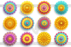 Набор 3d цветов хризантем и сакуры - векторный дизайн