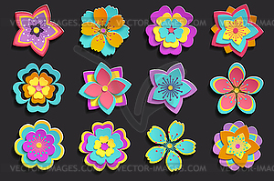 Set of colorful 3d flowers sakura - vector image