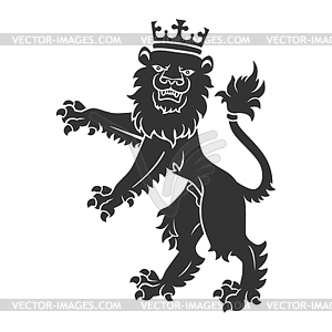 Black Standing Lion With Crown - vector image