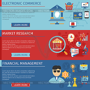 Финансы плоским горизонтальный баннер набор - векторный клипарт / векторное изображение
