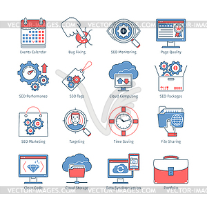 Современные SEO тонкие линии иконки - клипарт в векторе