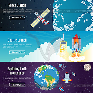 Space Flat Horizontal Banners - vector EPS clipart