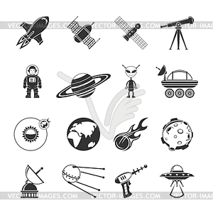 Space Black Icons Set - white & black vector clipart