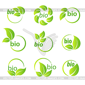 Set of green leaves bio symbol design elements - vector clipart