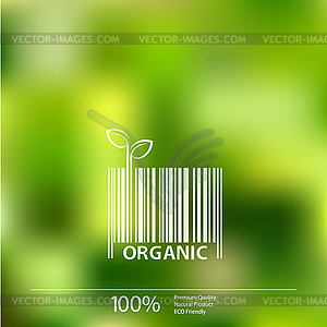 Blurred nature background with eco barcode label - vector image