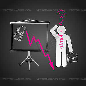 Economic crisis. Confused business man shows fallin - vector image