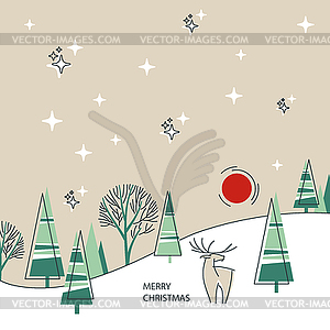 Christmas postcard in vintage style. Winter scene, - vector image