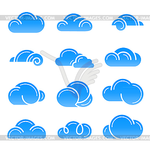Облачный логотип символ знак значок набор элементов дизайна - векторное изображение EPS