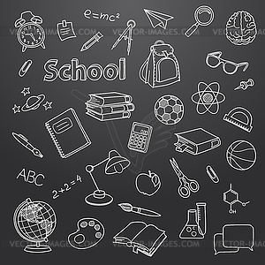 School doodle on blackboard background - vector clip art