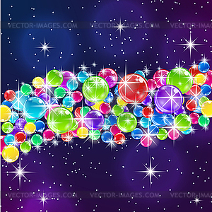 Color balloons on starry night background - vector clip art