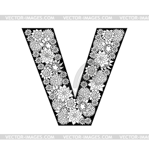 Floral alphabet design. Letter V - vector clip art