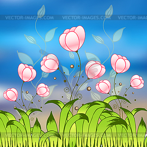 Purple tulips flower field - vector image