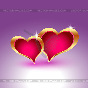 Two realistic hearts in gold metal frames - vector clipart