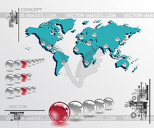 Map with balls as pins - vector image