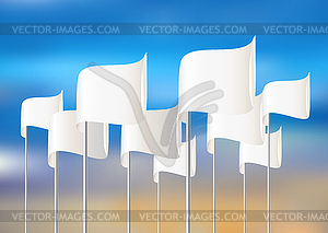 White flags on sky background - vector clipart