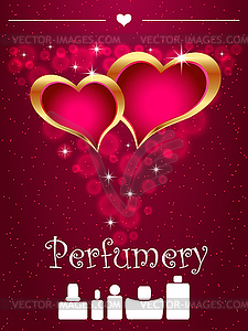 Background with cosmetic products and hearts - vector clipart