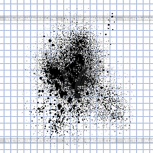 Ink stains on checkered paper. Blue ink spot splash - vector image