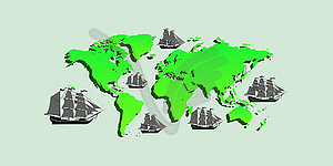 Map with ships with separate editable elements - vector image