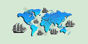 Map with ships with separate editable elements - vector clipart