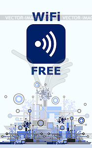 Wifi Free Sign With Square Style Icon on Hi-Tech - vector clip art