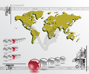 Map with balls as pins - stock vector clipart