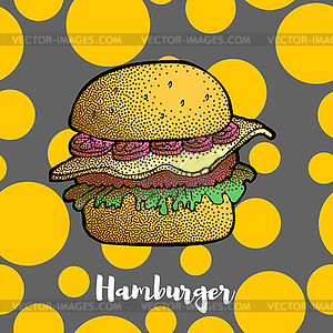 Hamburger, Cheeseburger, Burger. Dotted effect - vector image