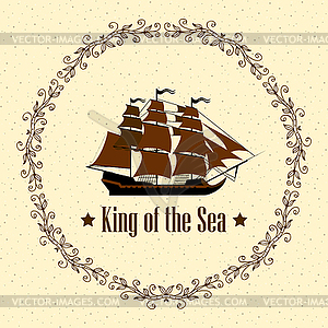 Знак короля моря. Корабль с отдельным редактируемым - векторное изображение клипарта