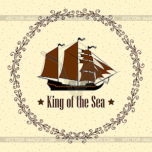 Знак короля моря. Корабль с отдельным редактируемым - клипарт в векторном виде