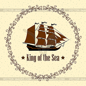 Знак короля моря. Корабль с отдельным редактируемым - изображение в формате EPS