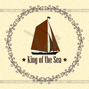 Знак короля моря. Корабль с отдельным редактируемым - клипарт в векторном виде