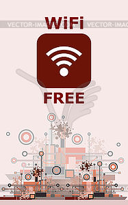 Wifi Free Sign With Square Style Icon on Hi-Tech - vector clipart