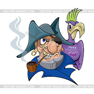 Pirate with parrot - vector image