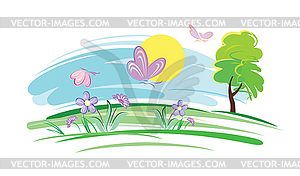 Butterflies on meadow - vector image