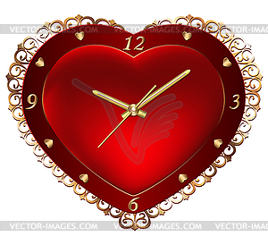 Часы с красным сердцем - векторное изображение клипарта