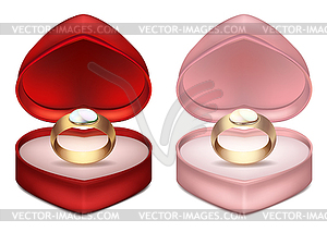 Heart gift box with wedding rings  - vector clipart