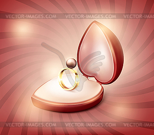 Heart gift box with wedding rings - color vector clipart