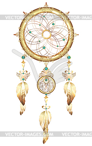 Dream catcher jewelry with feathers - vector image