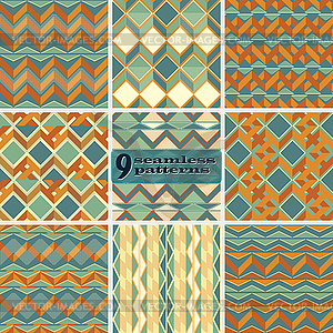 Set of seamless geometric zigzag patterns in retro - vector image