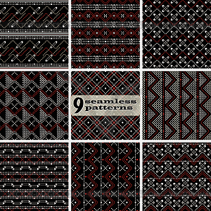 Набор бесшовных текстильных геометрических узоров - стоковый векторный клипарт