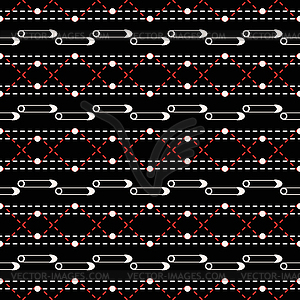 Seamless sewing pattern with safety pins and - vector clip art