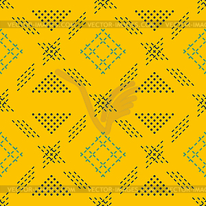 Seamless pattern of dots and dashed lines in mustar - vector image