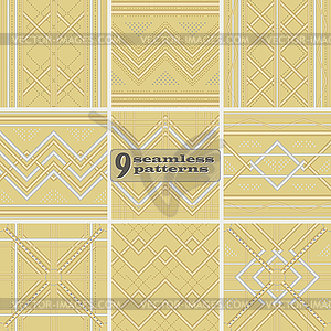 Set of seamless geometric patterns with golden and - vector clip art