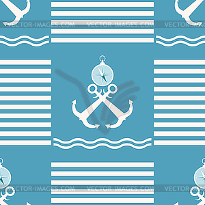 Seamless blue and white sea pattern with anchors an - vector clipart / vector image