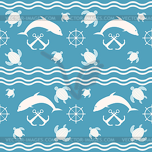 Seamless blue and white nautical sea pattern with - vector clipart