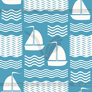 Seamless blue and white sea pattern of waves and - vector clip art