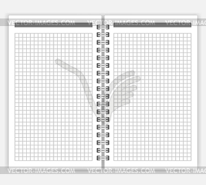 Open spiral bound notebook with squared pages mockup - vector clip art