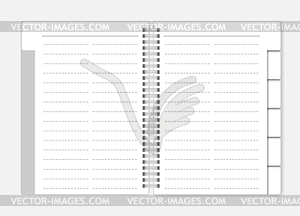 Two column dashed line spiral notebook with tab - vector image