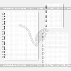 Set of wire bound graph paper notebooks A4, A5, A6 - white & black vector clipart