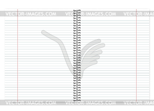 Open lined wire bound notebook with margin template - vector EPS clipart